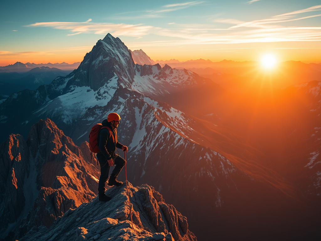 A man on top of the mountain that didn't stop but kept going and reached the top.